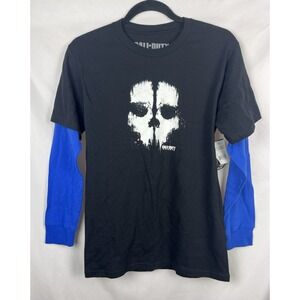 NWT Call of Duty Ghosts Black Blue Double Layer Long Sleeve Shirt Youth XL 14/16